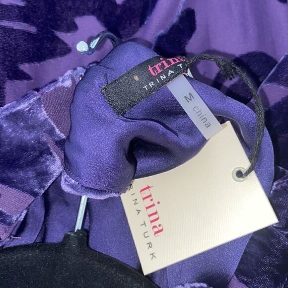 TRINA TURK MOCK NECK BURNOUT VELVET DRESS PURPLE - Picture 10 of 10